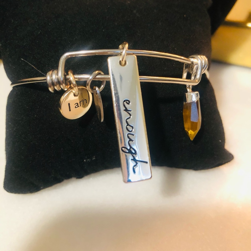 “I am enough”Bangle ! Silver with Tiger Eye Charm